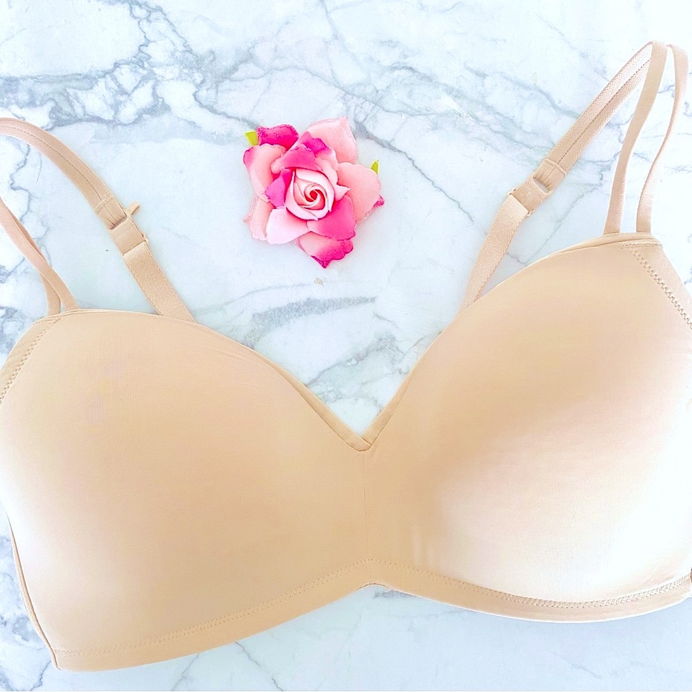 💕Aerie Nude Seamless Padded Crisscross Bra SZ 36DD - Picture 3 of 11